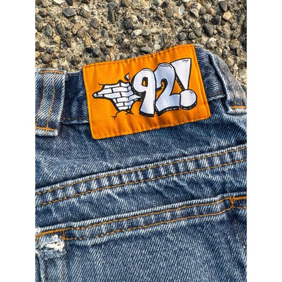 92’ Denim Polar Skate co jeans 30x32 thrashed distressed patch embroidered y2k